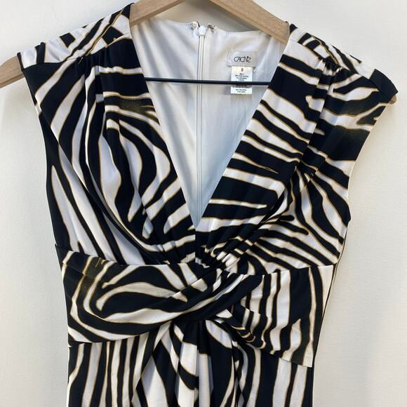 Vintage Cache Animal Print Zebra Dress Black & White Jersey 0 Safari Vacation - Picture 3 of 7